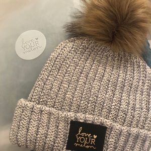 “Love Your Melon” Beanie in Gray/White w/ pom pom